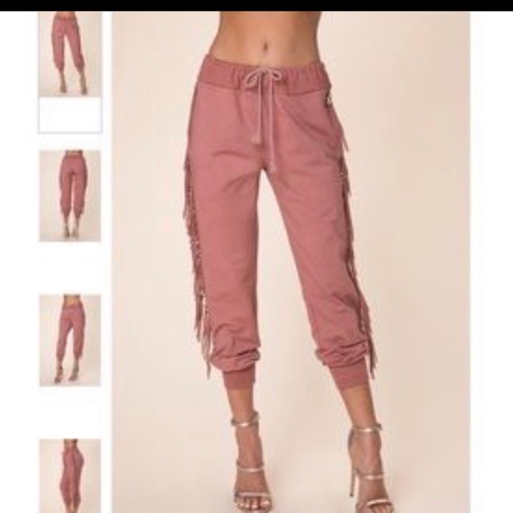 Kittenish Pink fringe joggers